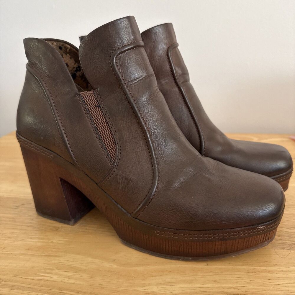 Korks Womens 9.5 Robin Y2K Clog Platform Chunky Wooden Look Heel Bootie Brown - Picture 2 of 11
